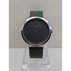 Mens The Horse Original Silver 42mm Watch Minimal Olive Leather New Battery